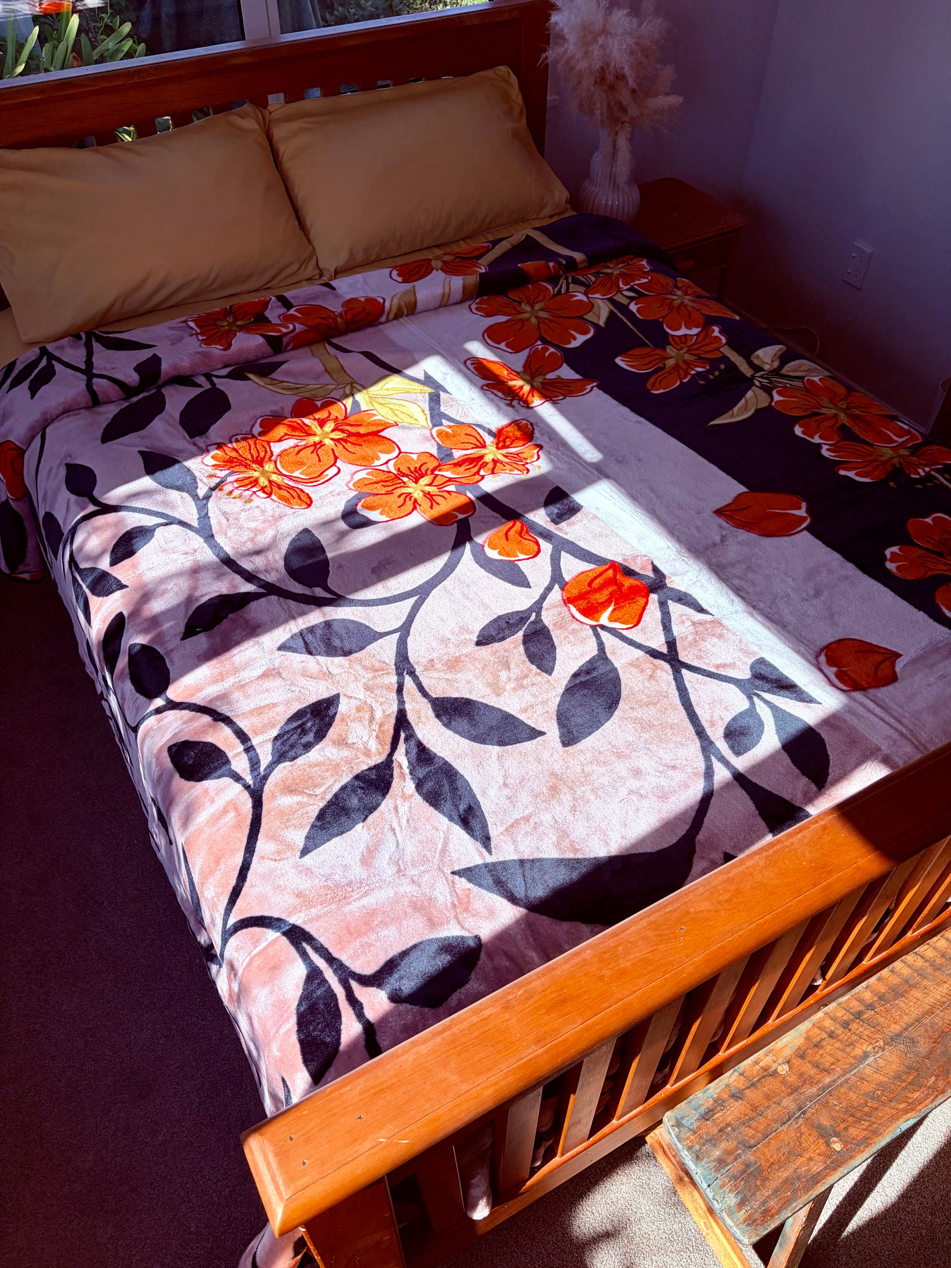 Orange Terra Flora - ‘Golbaft’ Mink Blanket (King Double)
