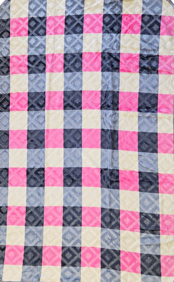 Pink Check - 'Ronja' Mink Blanket  (Single)