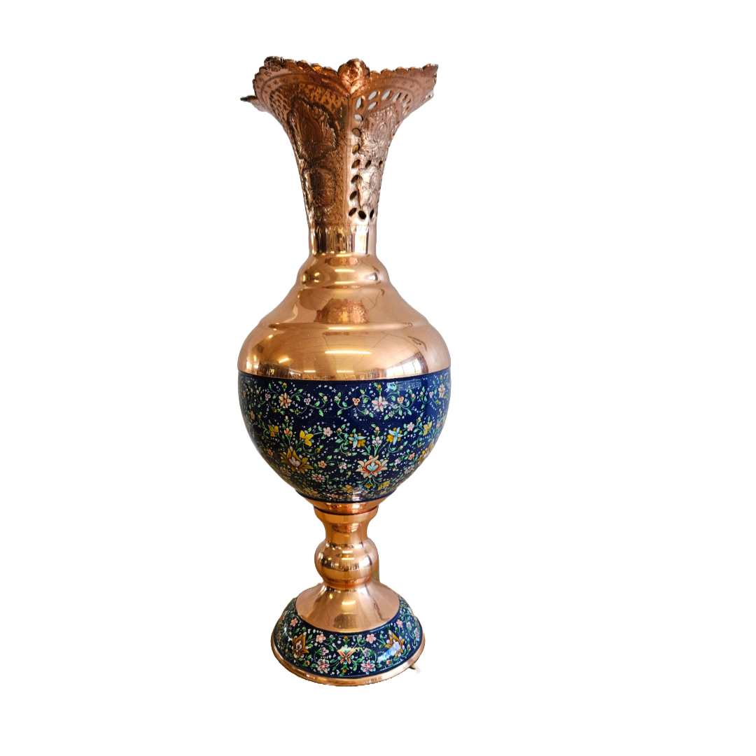Blue Rose - Copper Vase with Fluted Rim