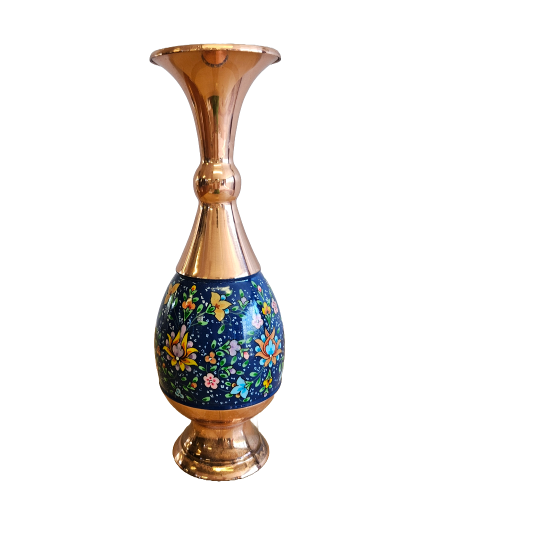 Blue Rose - Copper Vase With Round Rim