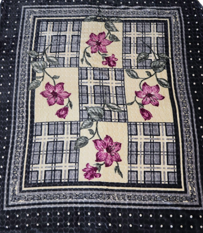 Gray Checks and Purple Florals - ‘Shadilon’ Mink Blanket (Double)