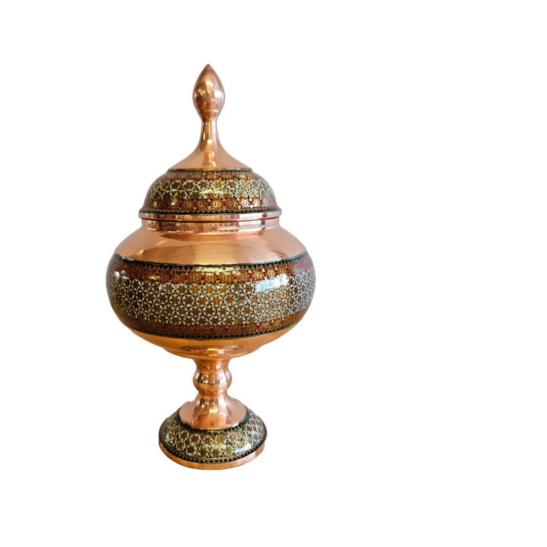 Tawny Mosaic - Copper Teardrop Standing Bowl with lid