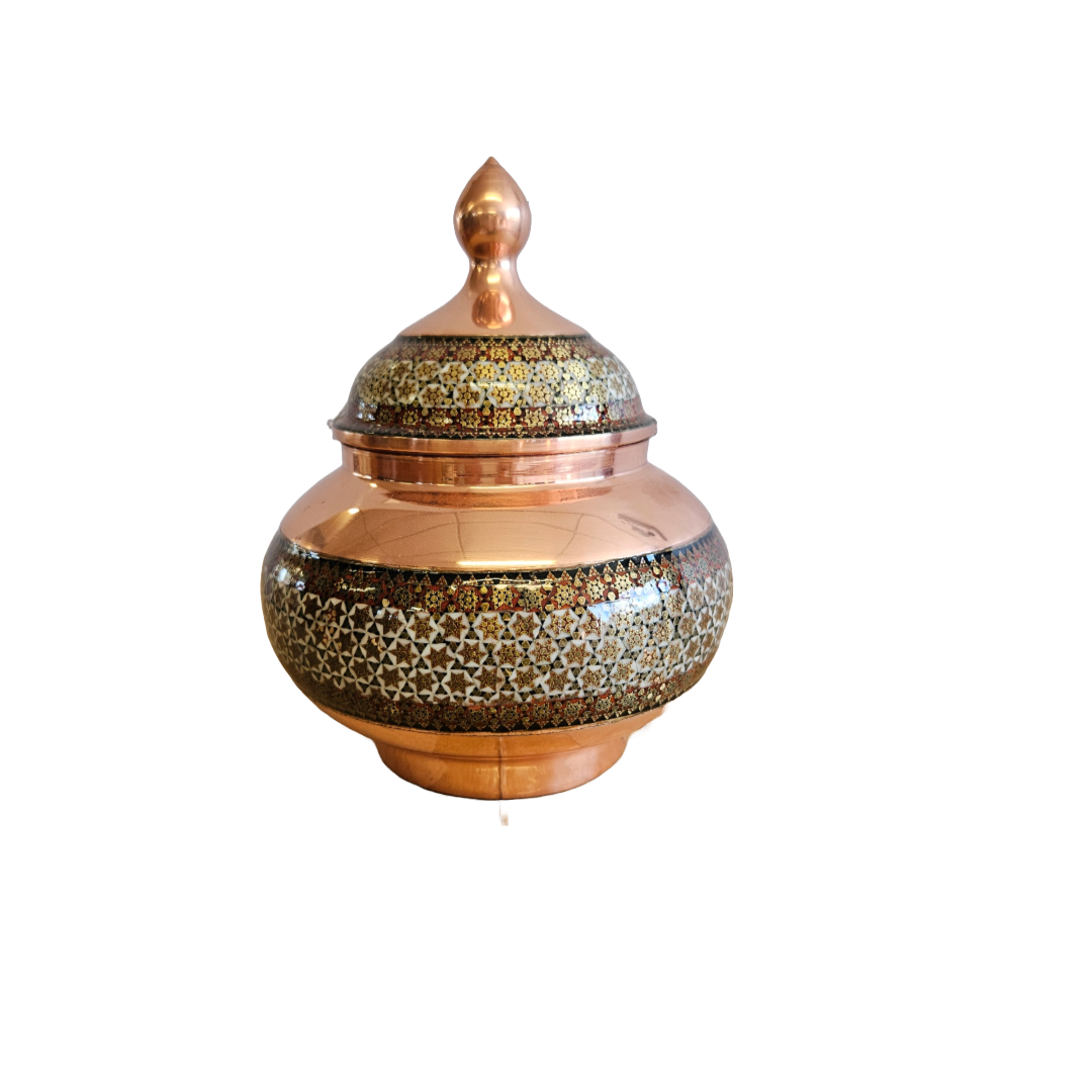Tawny Mosiac - Copper Teardrop Bowl with Lid
