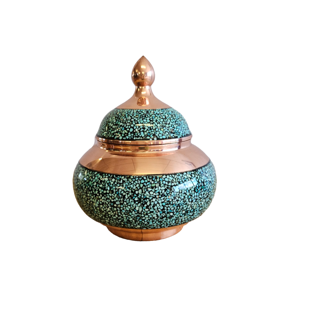 Aqua Droplets - Copper Teardrop Bowl with Lid